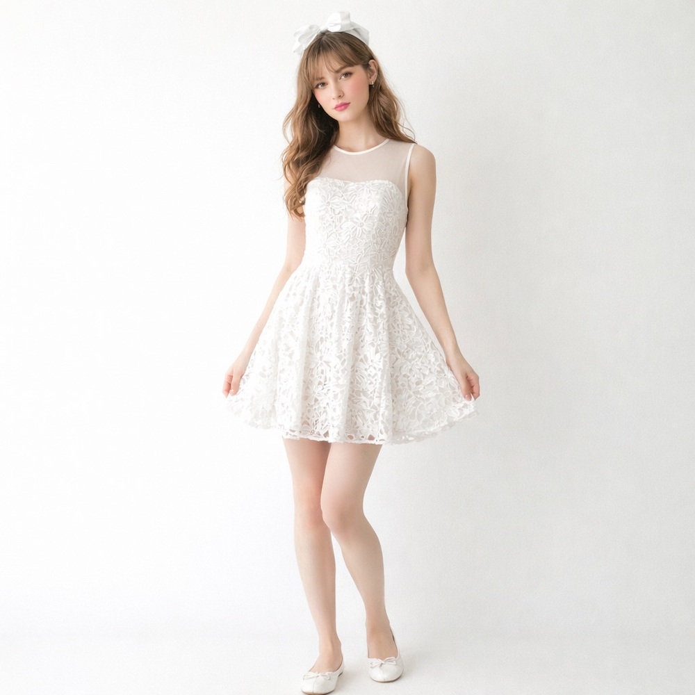Keepsake The Label White Lace Mini Dress size Medium Bridal Graduation Coquette